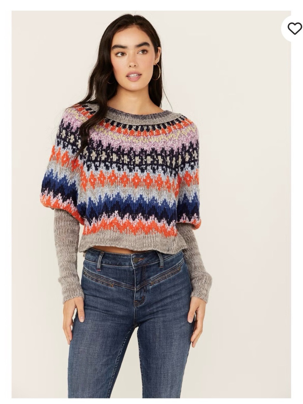 Free People Multicolor Fair Isle Cropped Crewneck Sweater